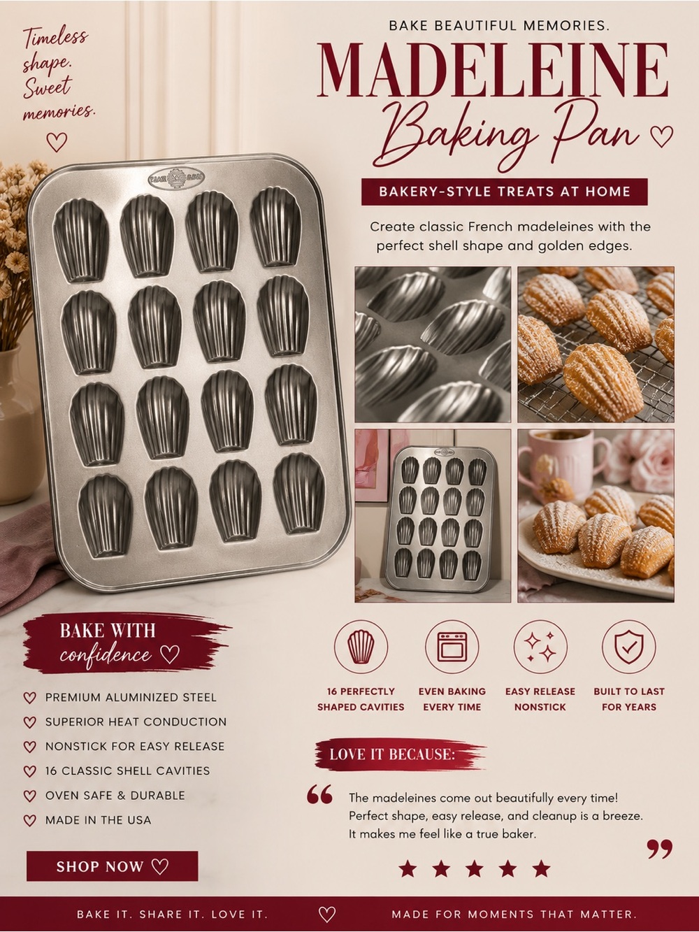 Madeleine Baking Pan — Silver Shell Madeleine Mold by